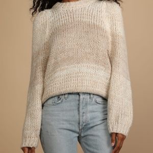 Feel The Warmth Beige Knit Color Block Balloon Sleeve Sweater